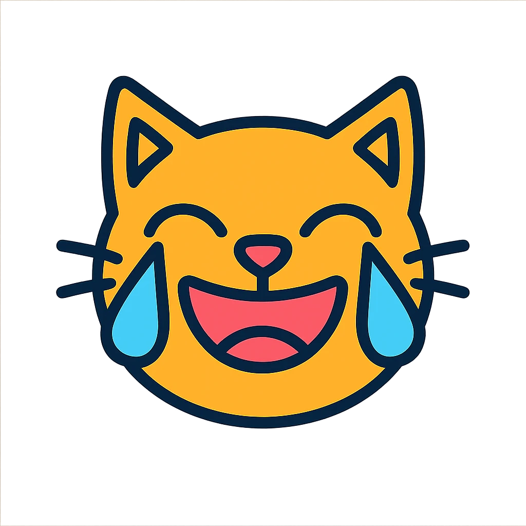 cat laughing and crying at the same time, expressive face, color outline icon style emoji