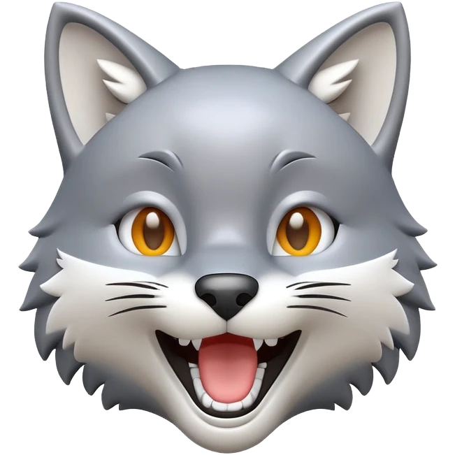 3D-style gray wolf or cat-like character emoji, joyful and excited expression, clean and glossy, inspired by TenSquared logo emoji