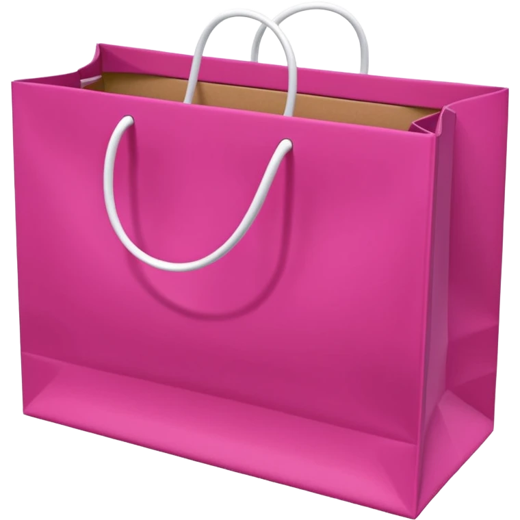 Fuchsia pink paper bag with white handles, repeating 'DRUNI' pattern in light pink and a vertical white 'DRUNI' in the center, iOS emoji style, shiny and realistic. emoji