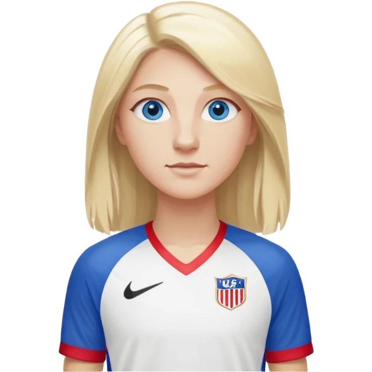 Blond long hair blue eyes tall long lashes wearing a red white and blue jersey that says USA with white shorts and Nike blazers emoji