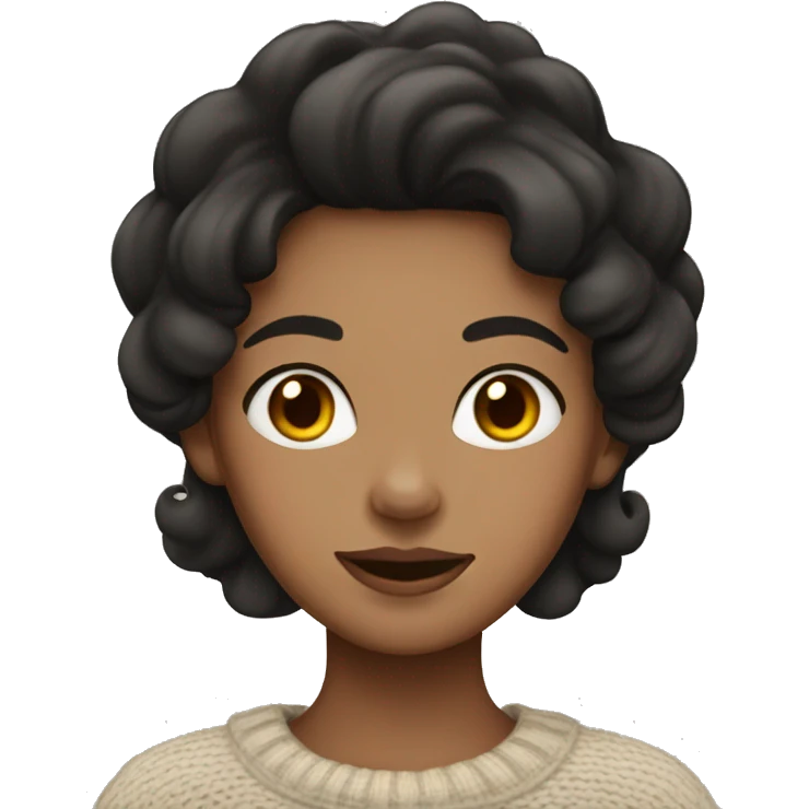 girl with black wavy hair wearing a neutral sweater  emoji