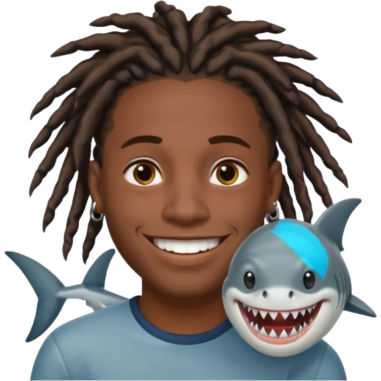 Dark skin black male with locs and shark bite piercings emoji