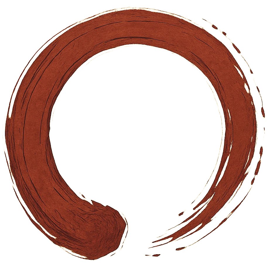 Create a Japanese style enso circle with torn calligraphic edges in a rich red color. The inside of the circle should be completely empty and transparent. Remove only the background, keeping the circle transparent. emoji