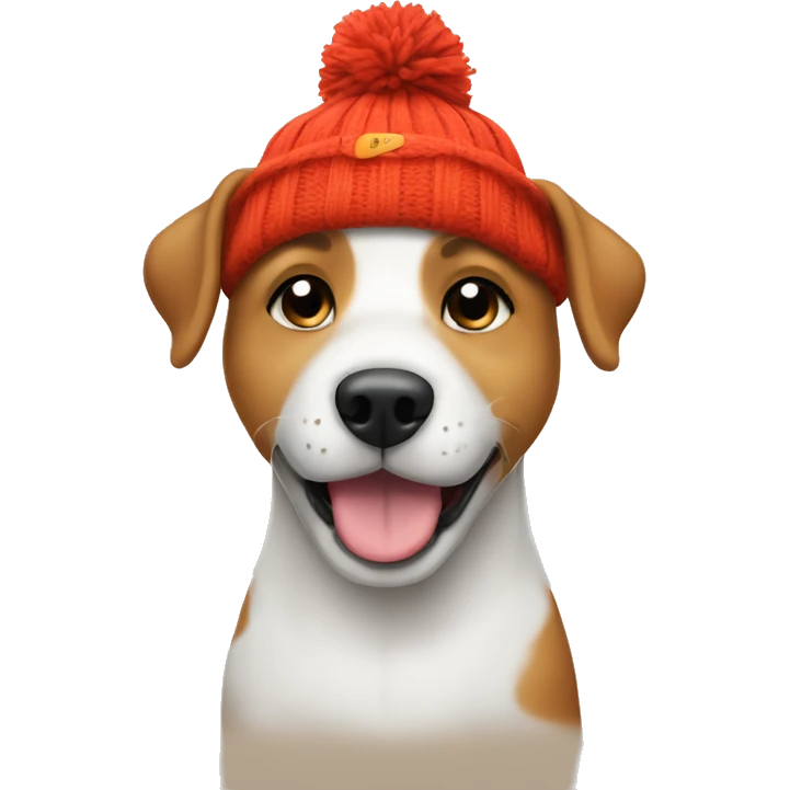 Dog wearing beanie saying thank you emoji