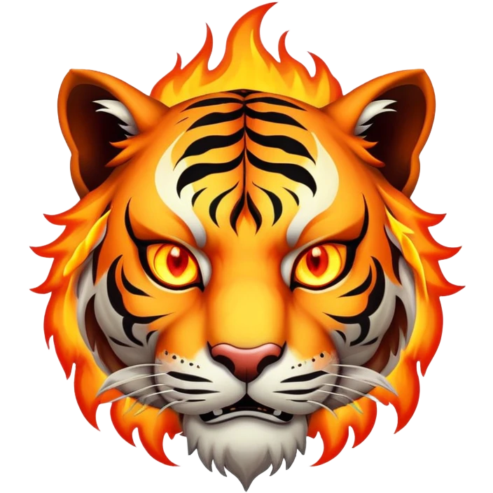 fire elemental tiger face with flames and burning orange eyes for Twitch emote emoji