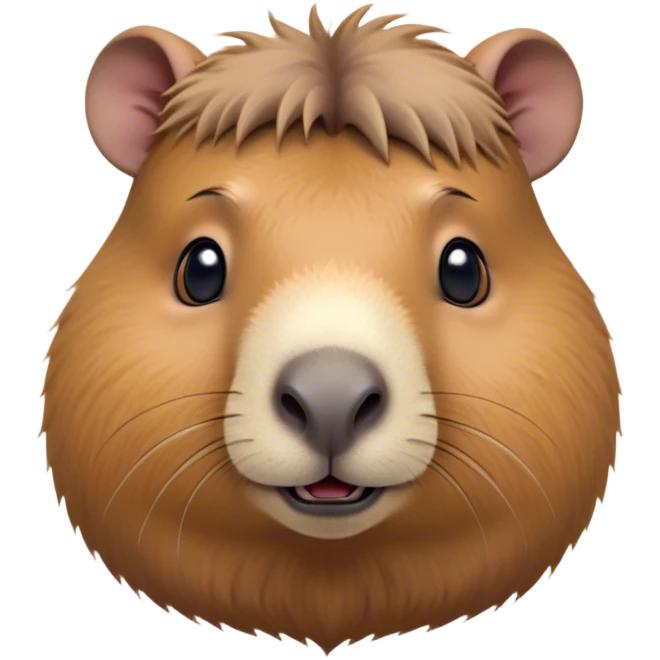 Cinematic Cute Capybara Portrait Emoji, Head tilted playfully and inquisitively, with a delightfully fluffy, rounded form and a distinctively endearing capybara face marked by a short snout and petite ears, accented by luxuriously soft fur in warm earthy tones and bright, sparkling eyes full of charm; rendered with intricate, realistic detail and natural highlights, high shine, affectionate and lively, styled with a touch of whimsical cuteness, soft glowing outline, capturing the essence of a mischievous yet loving capybara that seems poised to tumble playfully into your arms! emoji