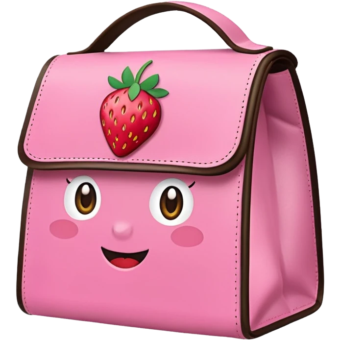 lunch bag with a strawberry sticker, emoji style emoji