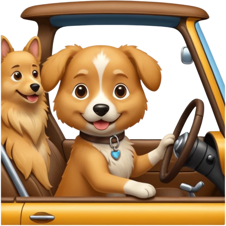 a dog sitting on a car while driving it emoji