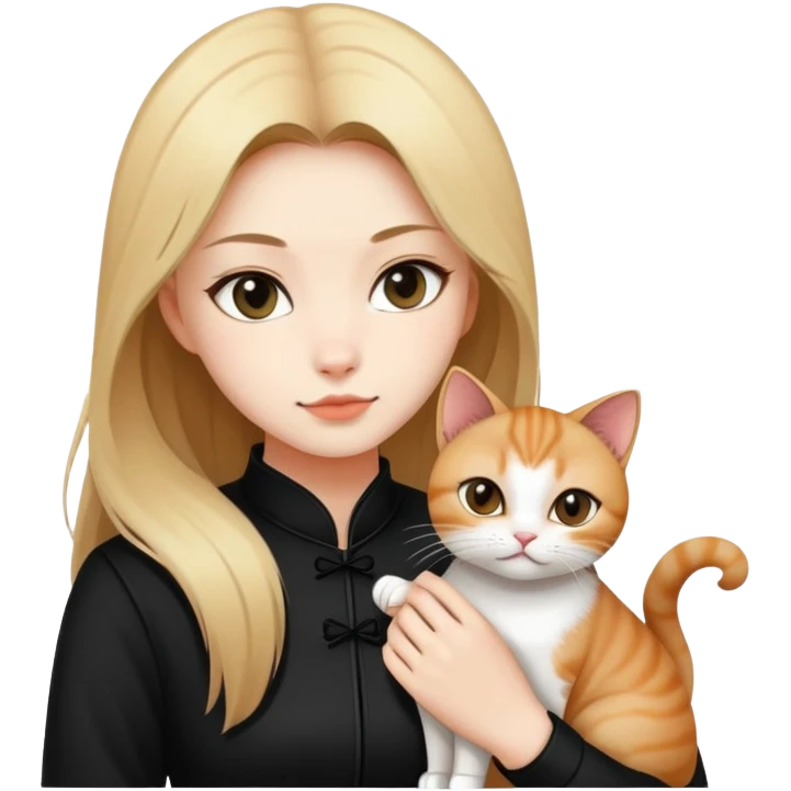 Young woman in black clothes with a Chinese domestic cat emoji