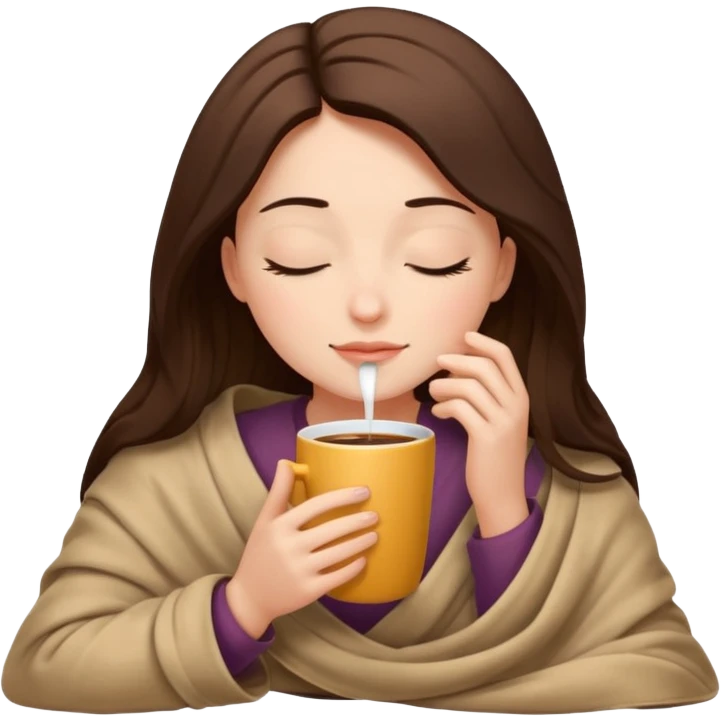 girl inside a blanket sipping coffee eyes closed emoji