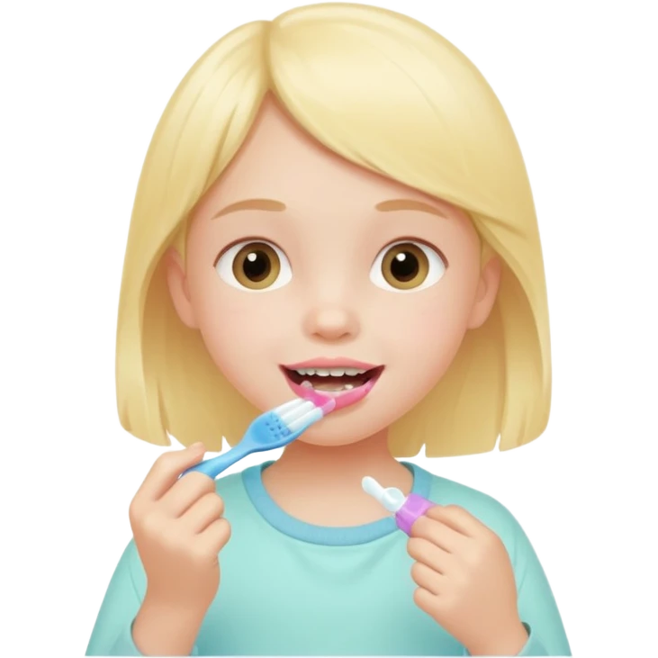 little girl brushing her teeth, pastel portrait, bright nourishing morning atmosphere, soft focus emoji