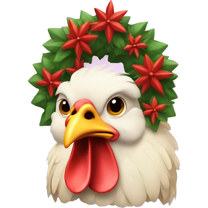 chicken wearing christmas wreath emoji