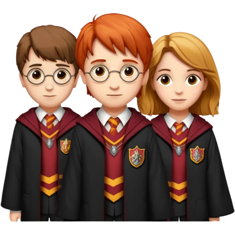 harry potter, ronald weasley and hermione granger in gryfinndor uniform emoji