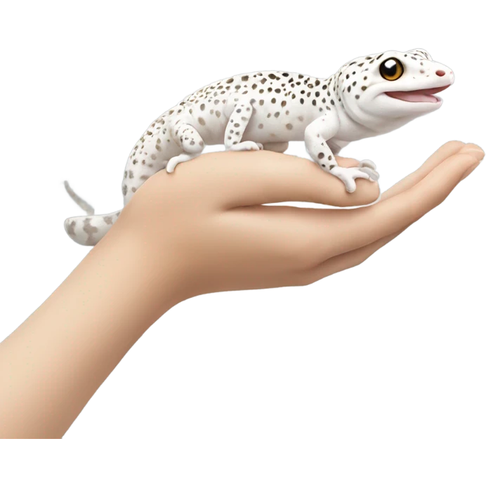 White leopard gecko in hand emoji