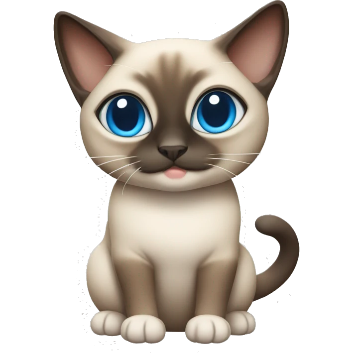 Siamese cat full body with white and brown on the face, blue eyes, chubby emoji