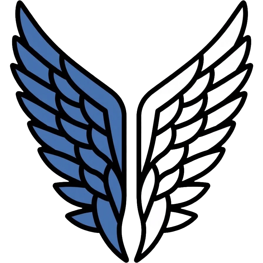 Wings of Freedom logo from Attack on Titan, overlapping blue and white wings, Survey Corps emblem emoji