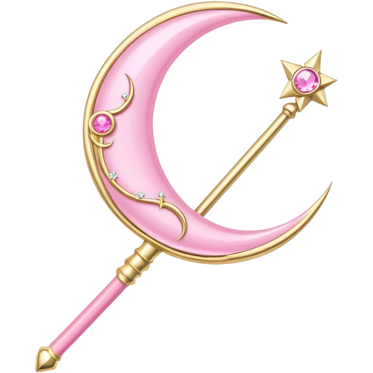 Sailor Moon's Crescent Moon Stick, a pink wand with a gold crescent moon on top and a circular silver gem in the center emoji