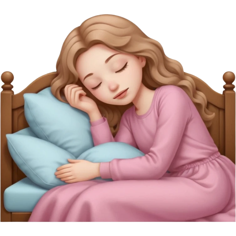girl with pale skin and long wavy light brown hair in light pink clothes sleeping emoji