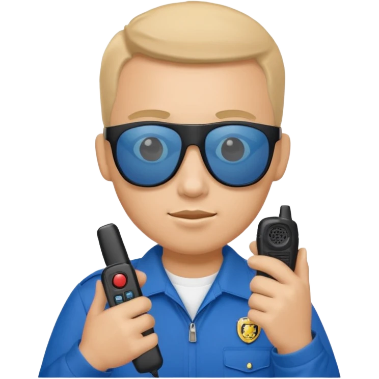 school security, blue cloth, sun glasses, holding walkie-talkie emoji