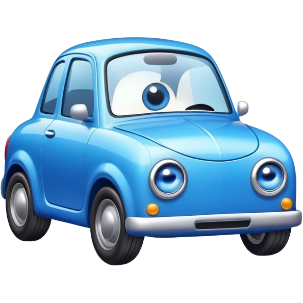 A blue toy car with big adorable eyes and a cheerful expression emoji