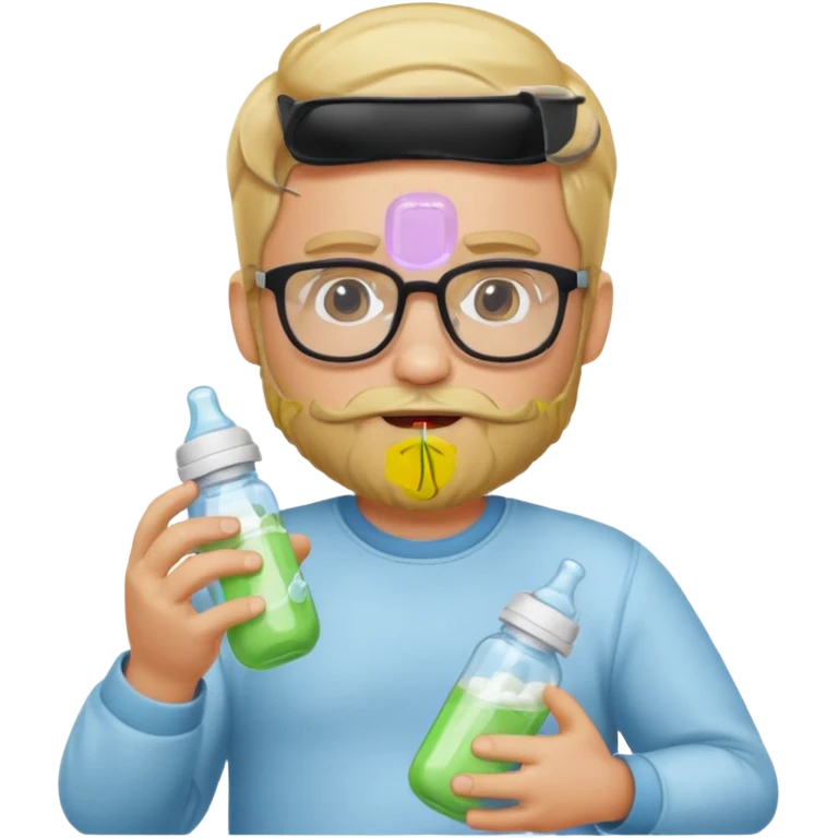 blonde bearded man with glasses with baby bottle emoji