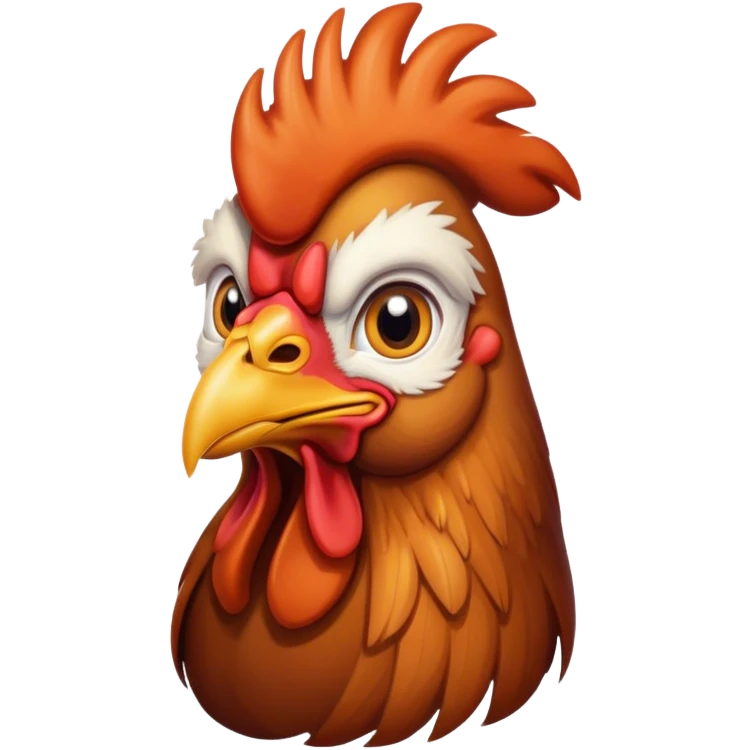 Cinematic Noble Brown Rooster Portrait Emoji, Poised and regal, with a robust, commanding build and a rich, well-groomed brown plumage, deep-set soulful warm eyes, Simplified yet sharp and sophisticated features, highly detailed, glowing with a soft, dignified glow, high shine, intelligent and proud, stylized with an air of rustic majesty, focused and attentive, soft glowing outline, capturing the essence of a watchful and confident leader, so majestic it feels as though it could crow out of the screen with effortless authority! emoji