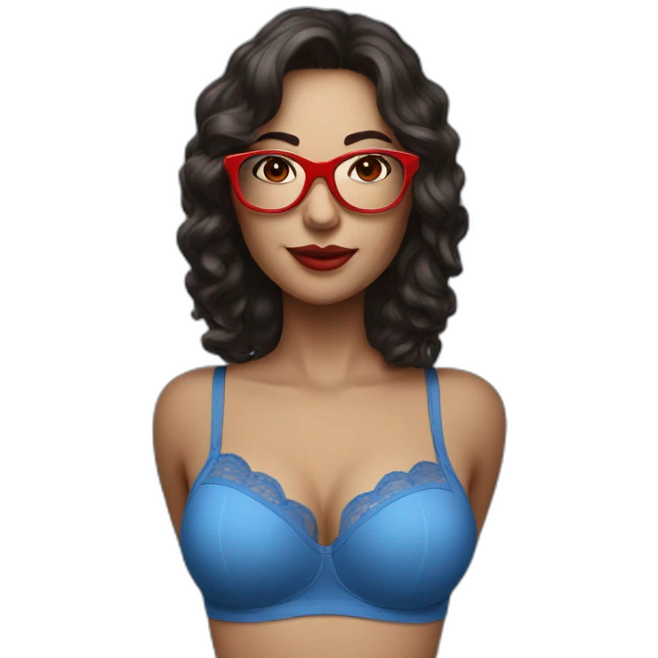lingerie blue brunnete woman with red glasses emoji