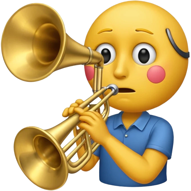 Emoji carita amarilla triste tocando el trombón emoji