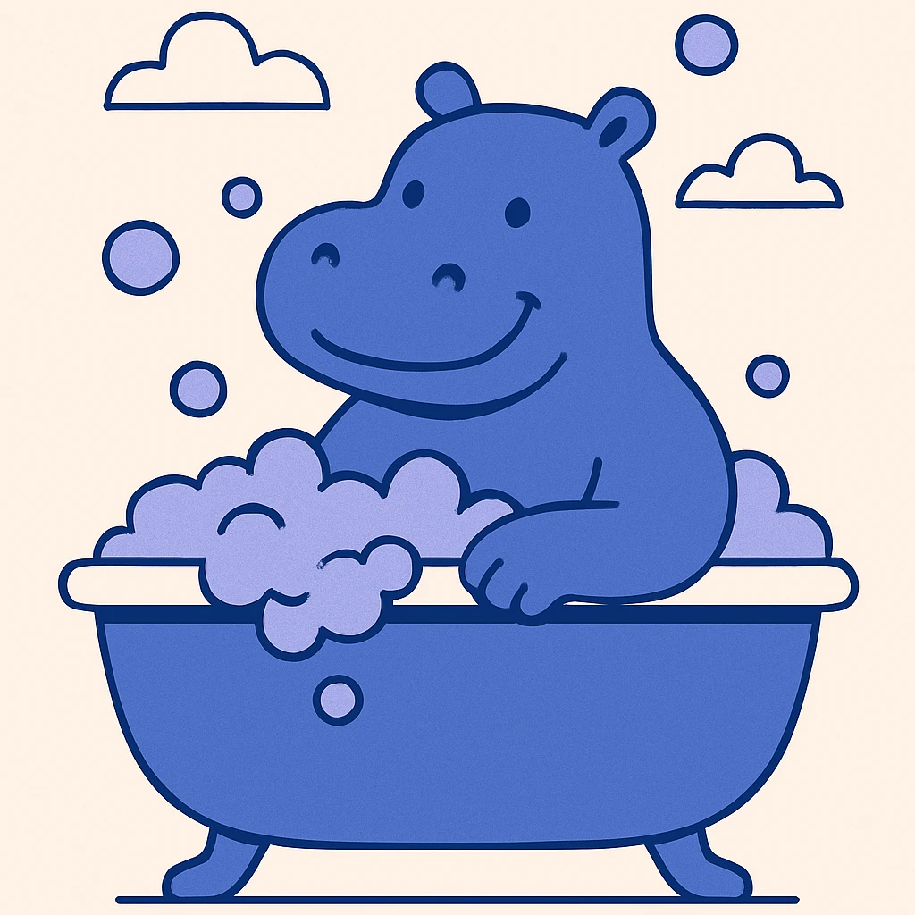 happy hippo with bubbles in bathtub emoji