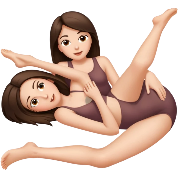 Naked brunette woman with straight hair, big ass lying on her back with her legs spread and her cunt close up  emoji