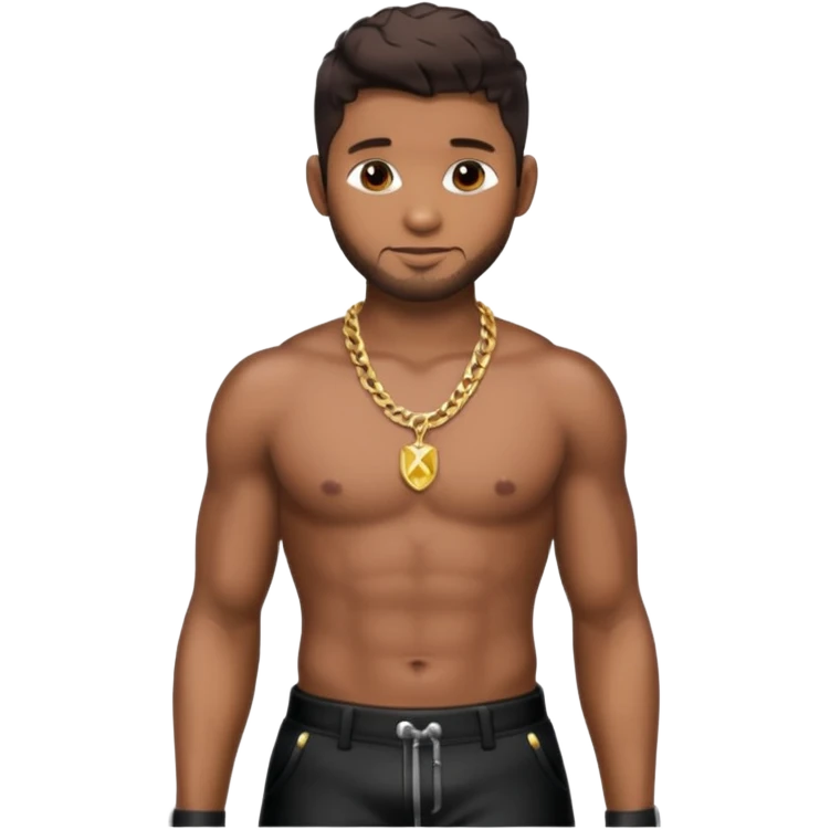Usher with dark brown hair, shirtless with necklace, metallic black pants emoji
