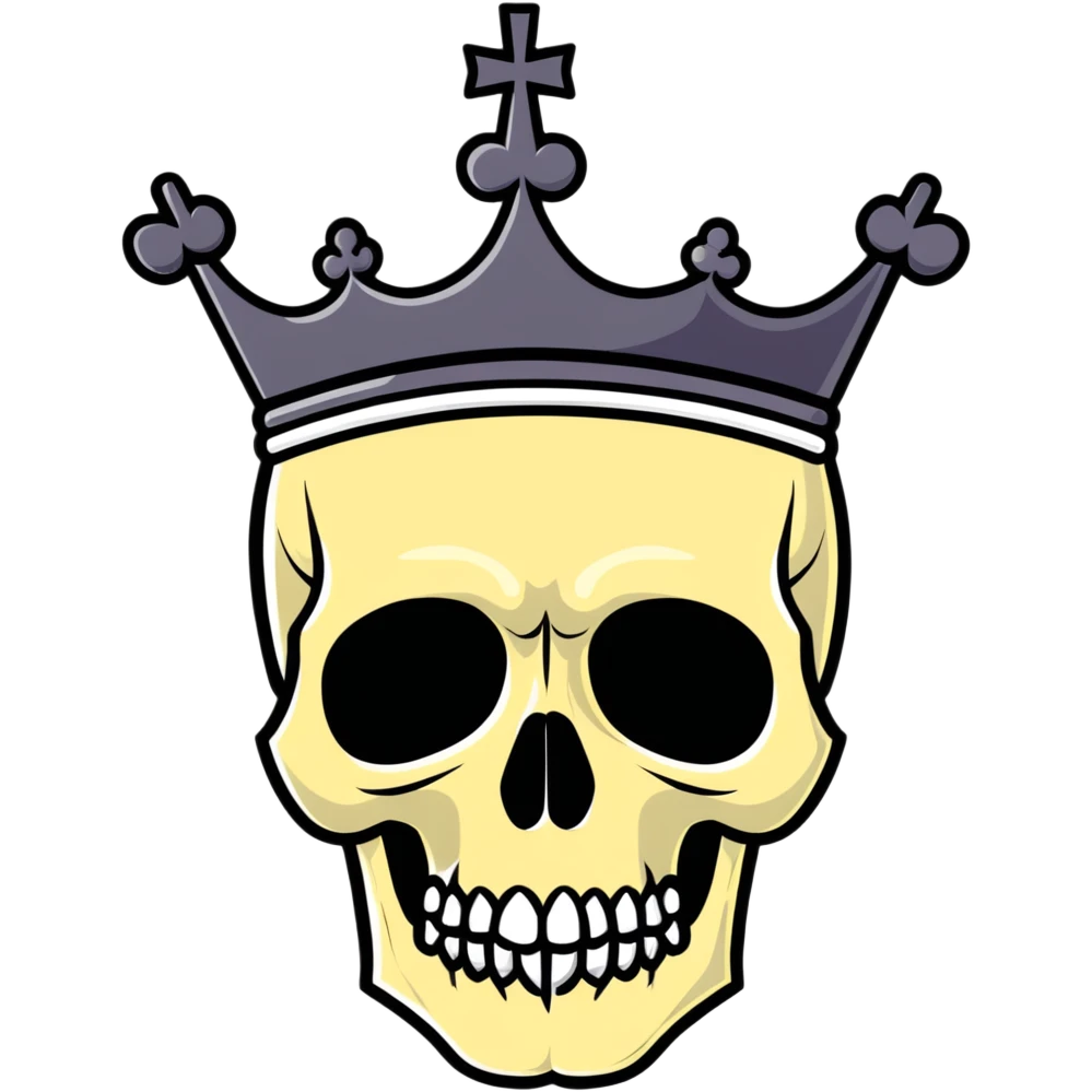 red and black skull with crown emoji