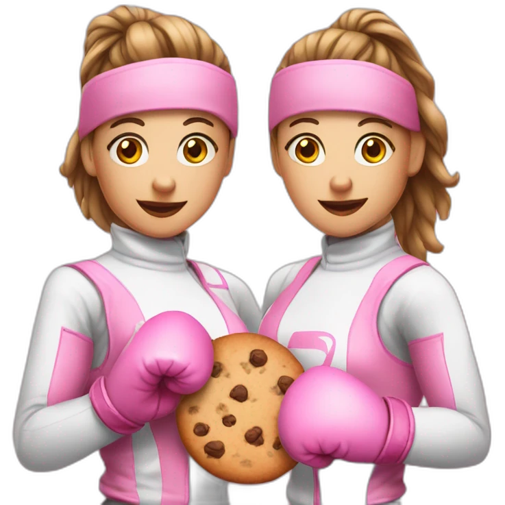 three girls with pink boxing gloves and a cookie in the middle emoji