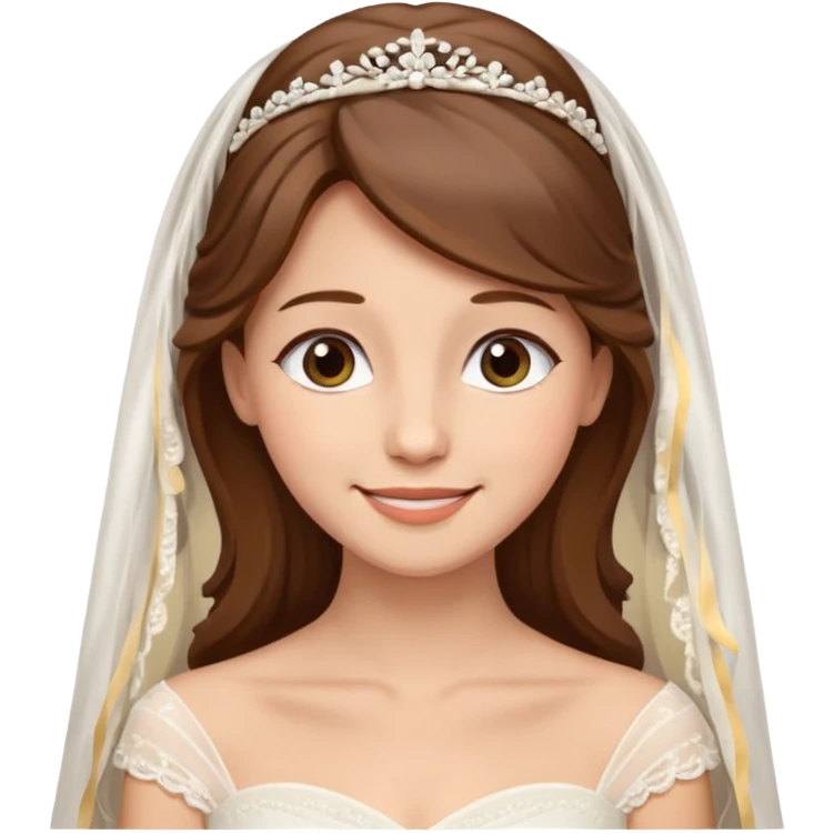 Blonde skin bride with a long veil with brown hair with a chin on her face with a medium body emoji