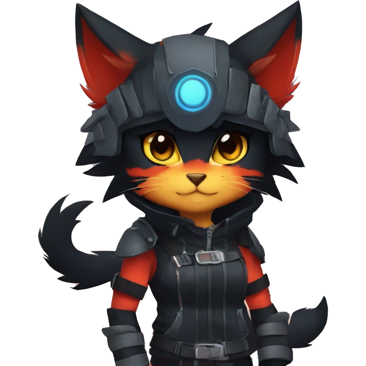 Edgy Shy Anthro Warrior cool pretty dark Litten-Pokémon-cat-fursona-animal techwear emoji