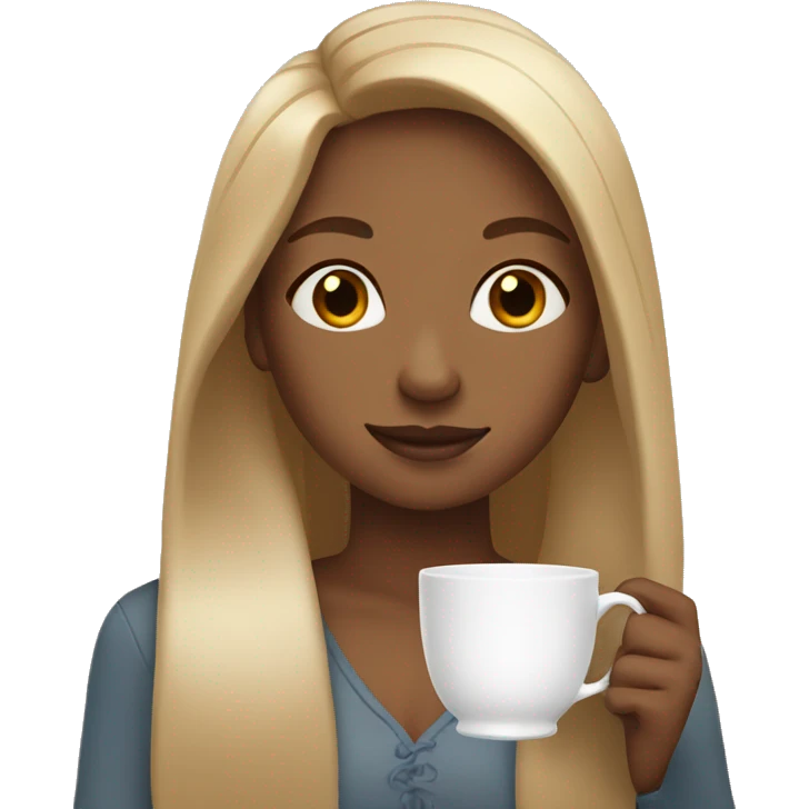 Light brown girl with straight long blonde hair holding tea cup emoji