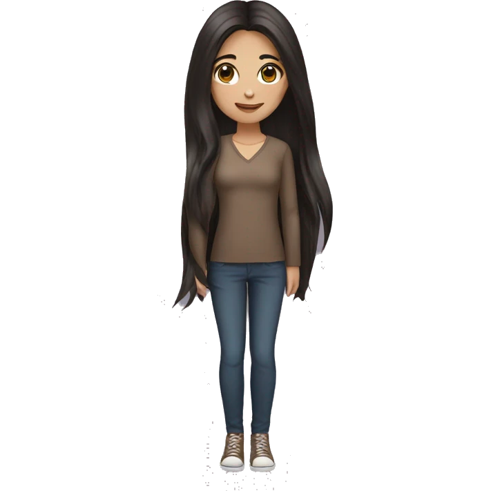 girl with long blackish brown hair and, brown eyes  emoji