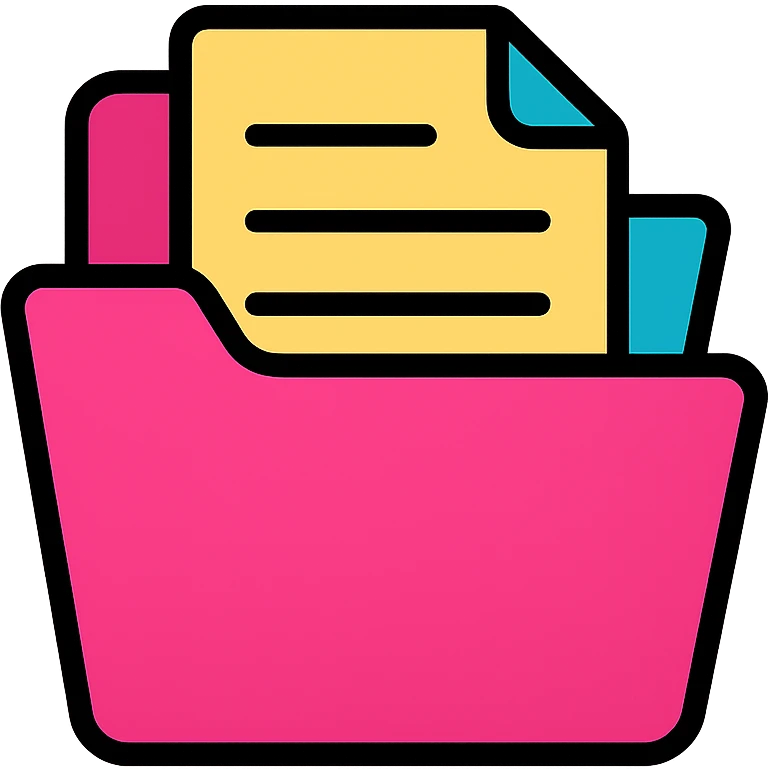 Hot pink folder with documents inside, slightly open emoji