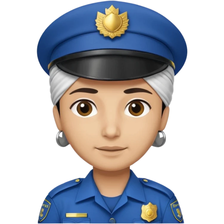 muslim police officer wearing a turban with police hat on top, uniform, simple friendly expression emoji