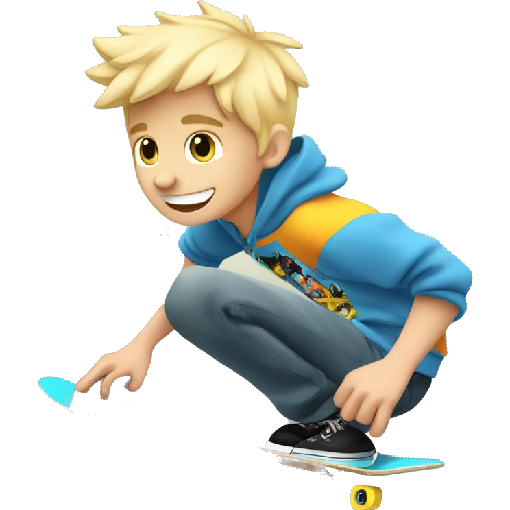 Cool chill blonde skater boy on skateboard ￼ emoji