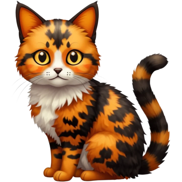 small tortoiseshell cat. only black and and orange. amber eyes. full body.  emoji