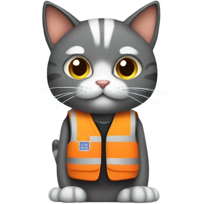 cat with a sign and an orange vest emoji