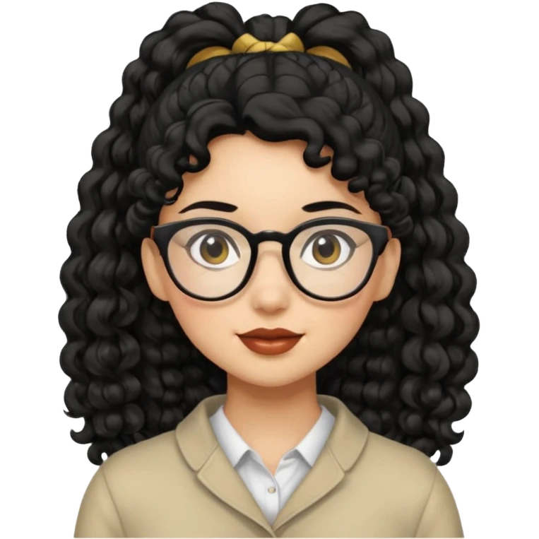 hija con gafas y cabello rizos de color negro con una cola de caballo alta emoji