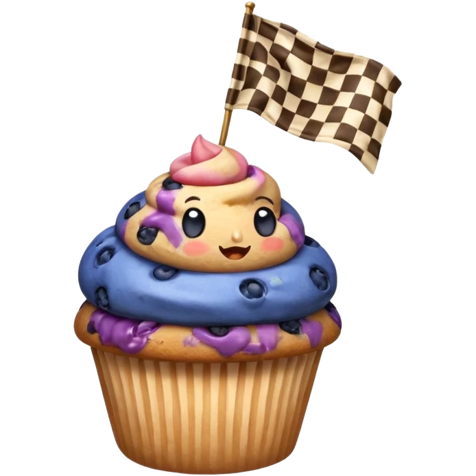 blueberry muffin holding a checkered race flag emoji