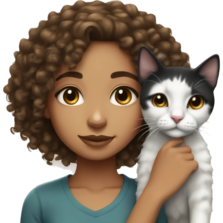 Lightskin girl with curly hair with a black and white cat  emoji