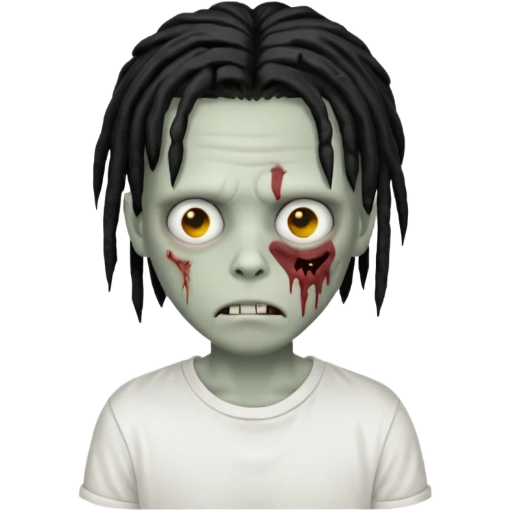 zombie boy with short black dreads that cover eyes and white shirt  emoji