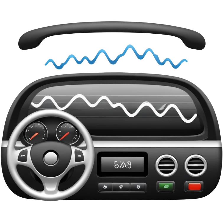 Car dashboard with sound waves showing squeaks and rattles emoji