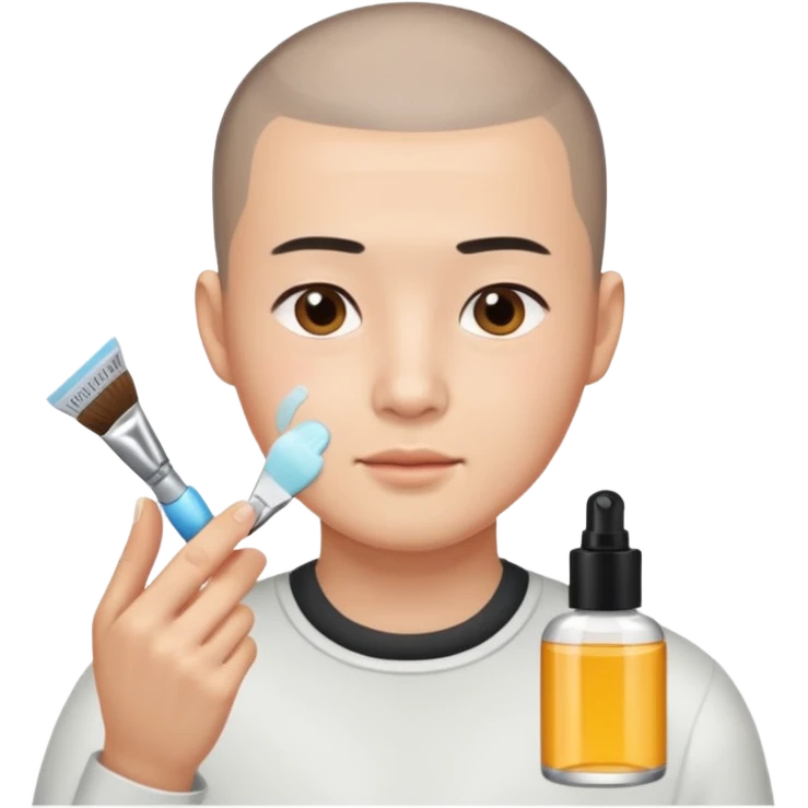 chinese man with buzz cut doing skincare emoji