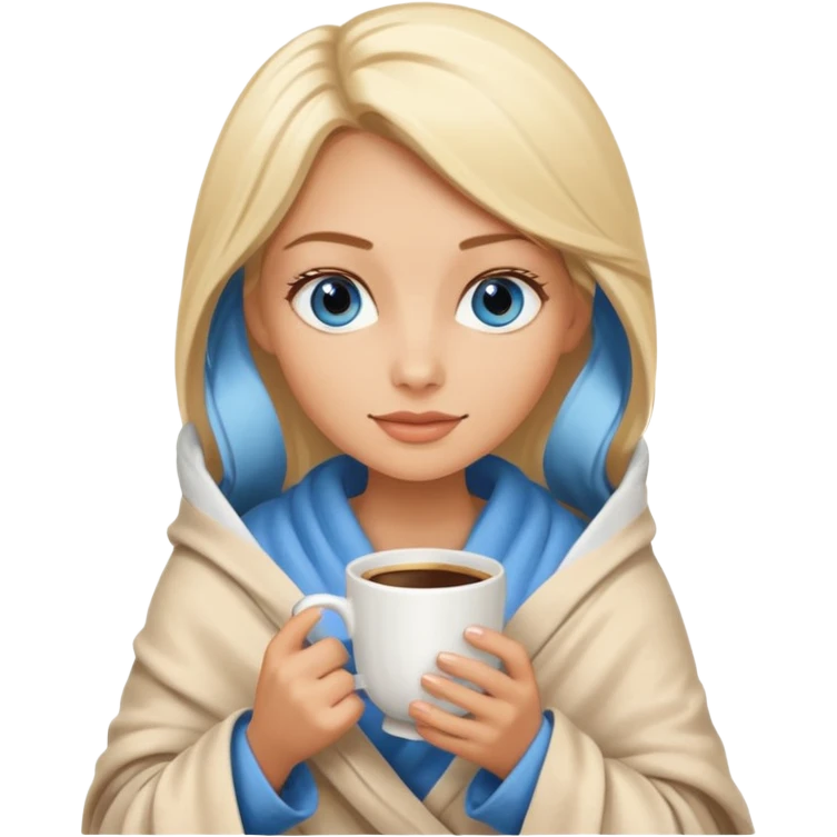 Blonde with blue eyes wrapped yphot coffee emoji