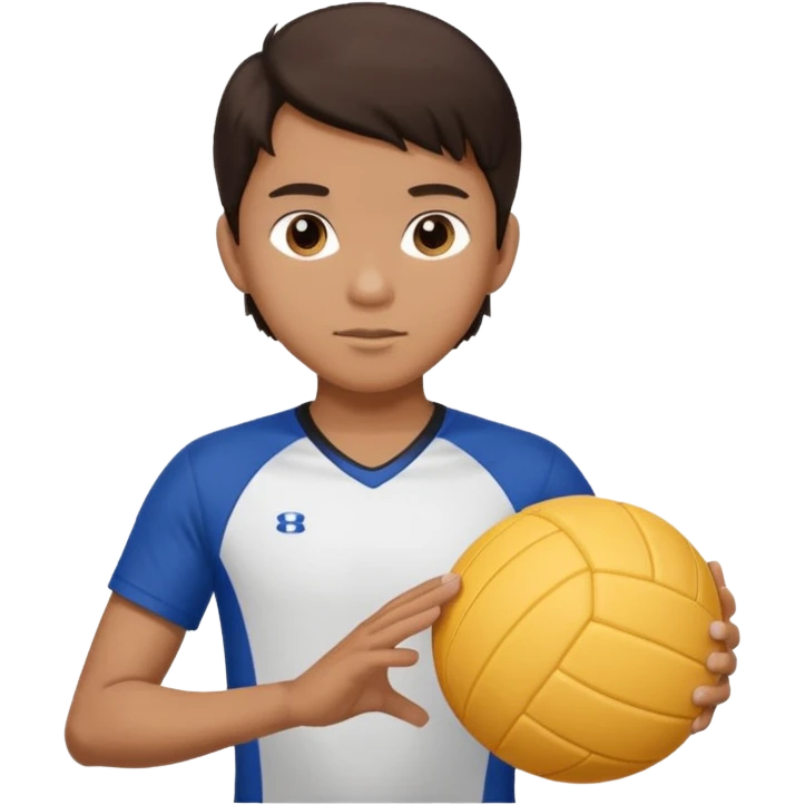 Filipino boy with very dark brown hair with small white bow in his hair and he is holding a volleyball emoji